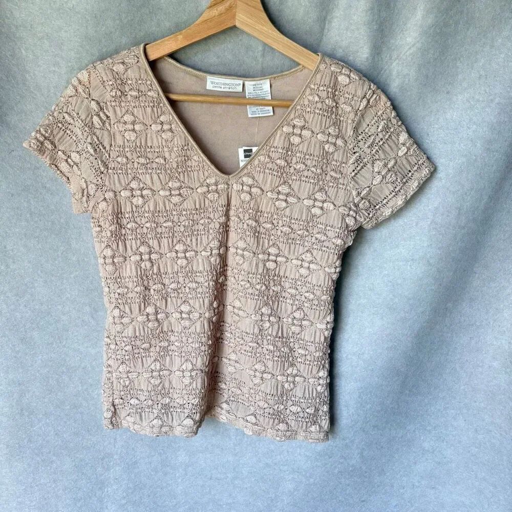 NWT Vintage Worthington Lace Stretch Sz Medium Petite V-Neck Whimsigoth 90’s Y2K